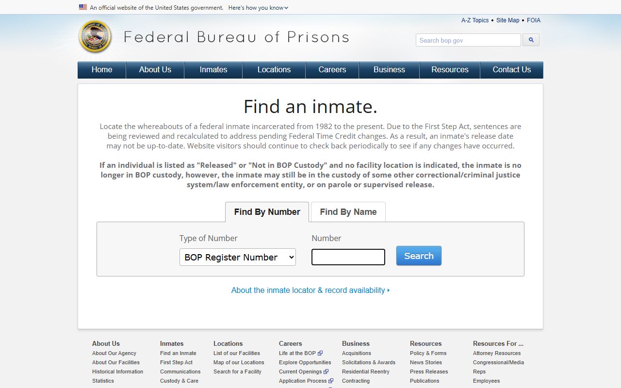 Federal BOP locator for Pawnee County custody fallback with no public mugshot gallery