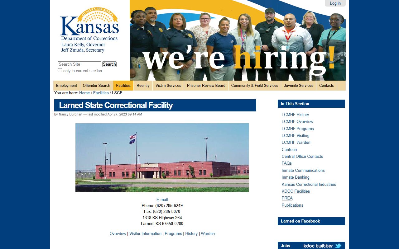 Larned State Correctional Facility inmate lookup KDOC facility page
