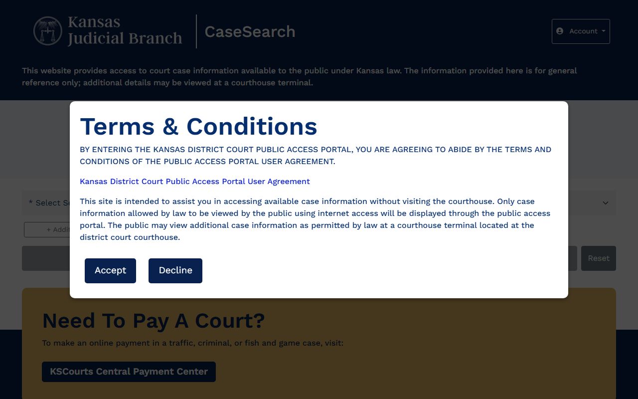Kansas case search portal for Pawnee County court records after jail arrest