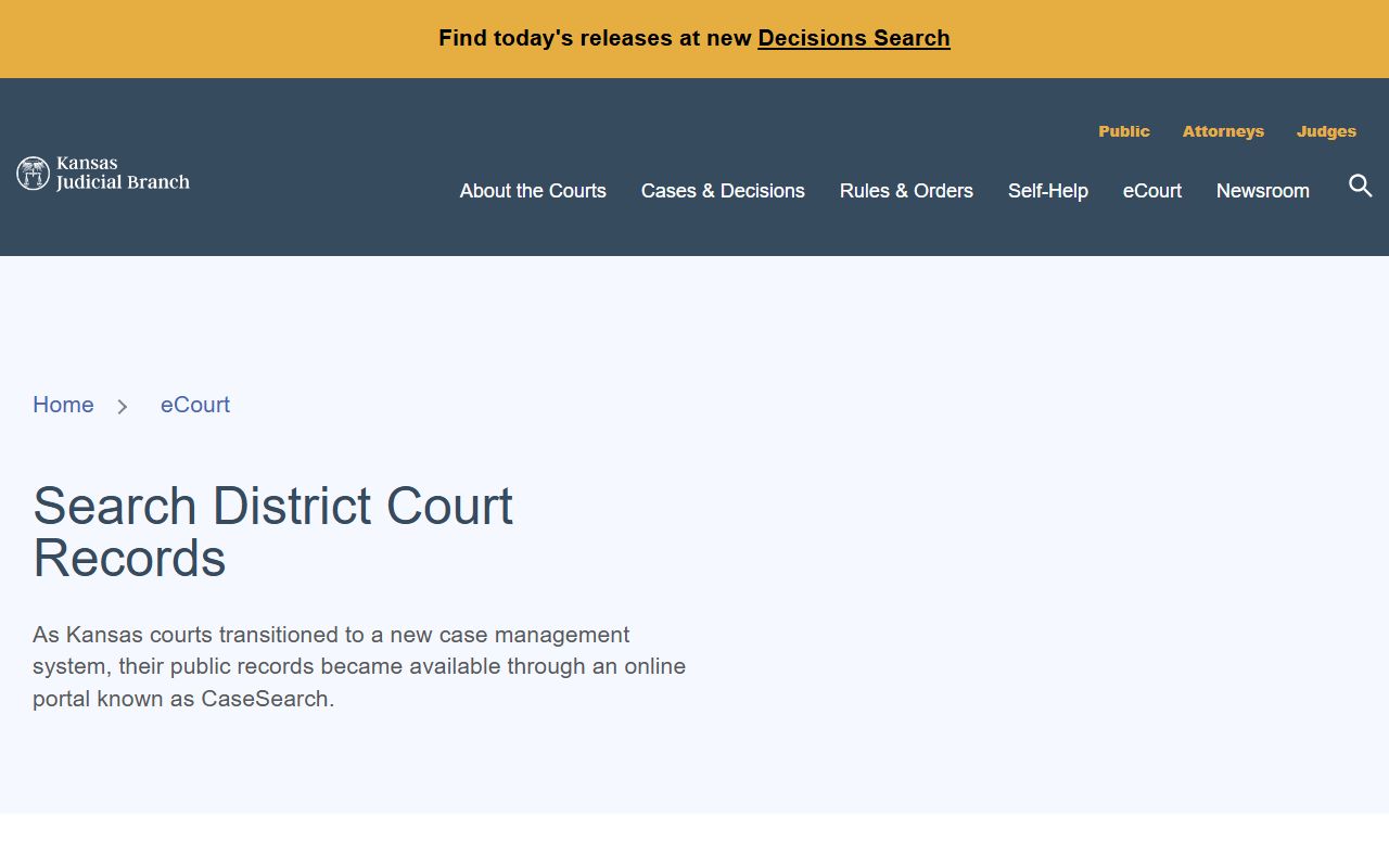 Kansas district court records page for Pawnee County case access